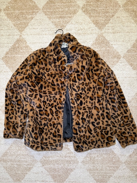 new directions Jackets & Blazers - new directions Girls' Leopard Print Faux Fur Pea Coat - Brown/Black